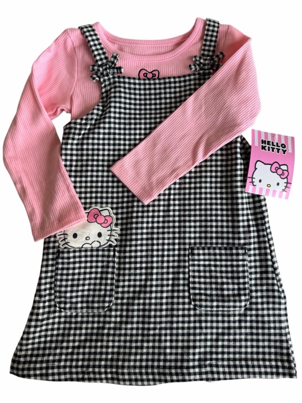 Hello Kitty Toddler Outfit Set 3T Pink Gingham Dress